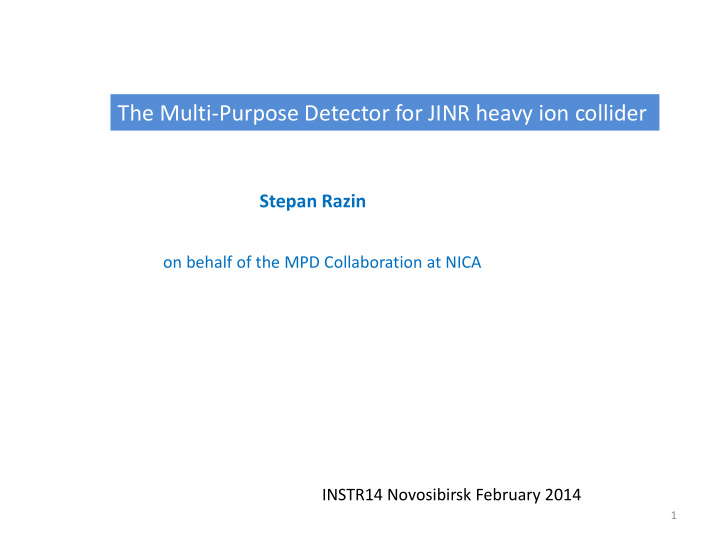 the multi purpose detector for jinr heavy ion collider