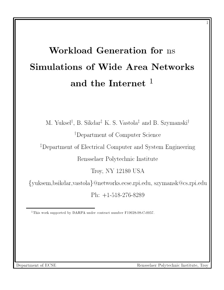 w orkload generation for ns sim ulations of wide area net