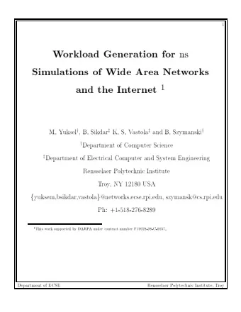 W  orkload  Generation  for  ns  Sim  ulations  of  Wide  Area  Net  w  orks    and  the