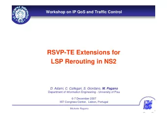 RSVP-TE Extensions for  LSP Rerouting in NS2 D. Adami, C. Callegari, S. Giordano, M. Pagano