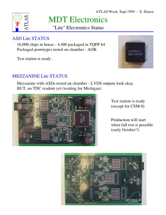 MDT Electronics  ATLAS  &quot;Lite&quot; Electronics Status  ASD Lite STATUS  16,000 chips in house