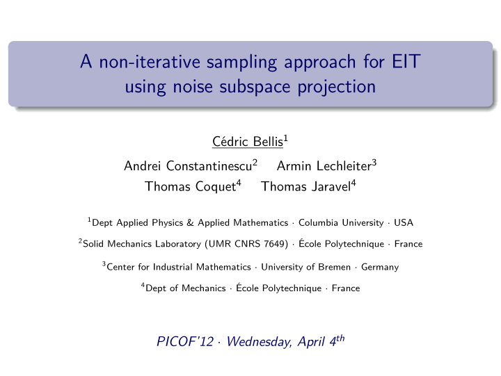 a non iterative sampling approach for eit using noise