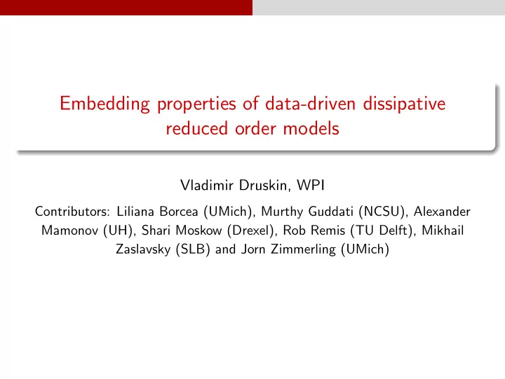 embedding properties of data driven dissipative reduced