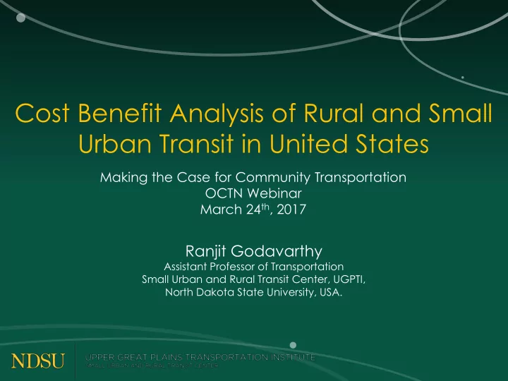 cost benefit analysis of rural and small urban transit in