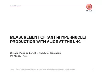 MEASUREMENT OF (ANTI-)HYPERNUCLEI  PRODUCTION WITH ALICE AT THE LHC  Stefano Piano on behalf of