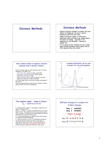 Distance Methods  Distance Estimates attempt to estimate the mean  number of changes per site