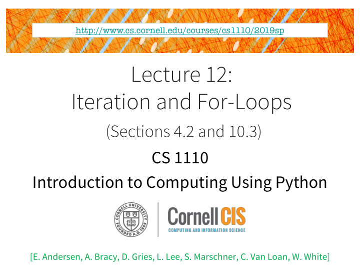 lecture 12 iteration and for loops