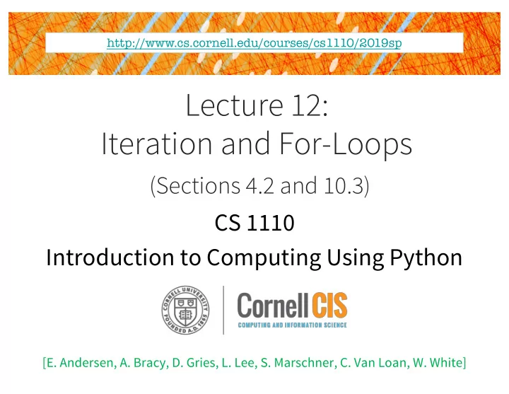 lecture 12 iteration and for loops
