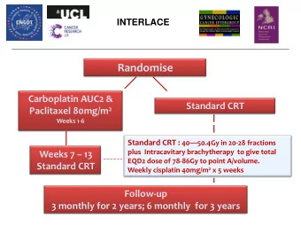 Randomise  Carboplatin AUC2 &amp;  Standard CRT Paclitaxel 80mg/m 2  Weeks 1-6 Standard CRT : 40