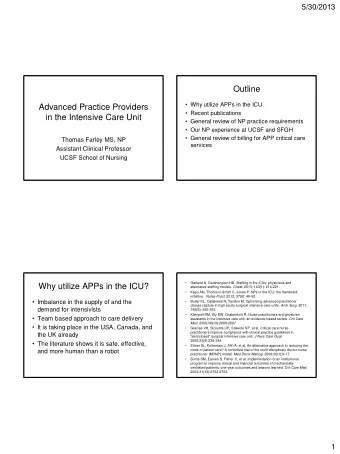 Outline  Why utilize APPs in the ICU  Advanced Practice Providers  Recent publications  in