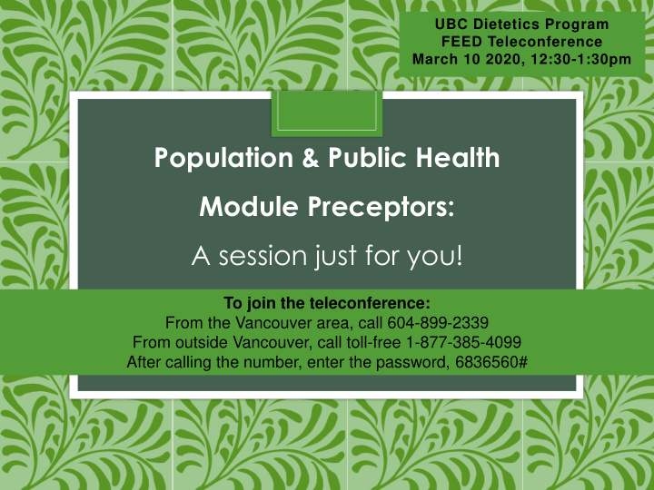 population public health module preceptors a session just