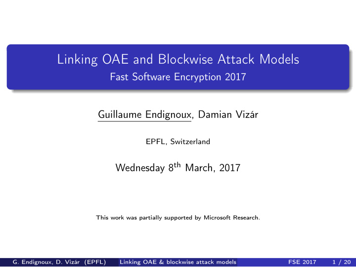 linking oae and blockwise attack models