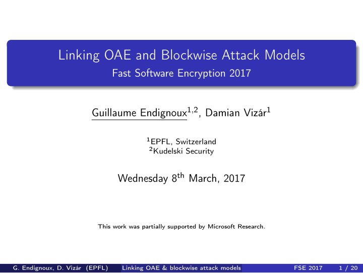 linking oae and blockwise attack models