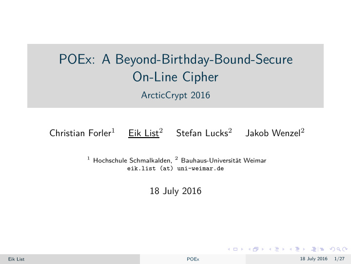 poex a beyond birthday bound secure on line cipher