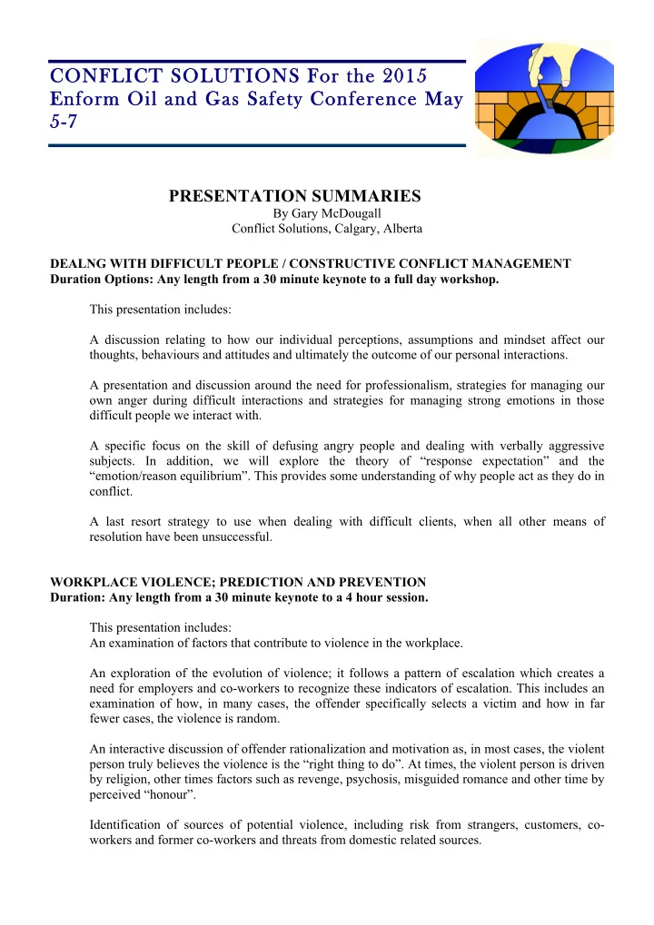 confl conflict ct sol solutions ons fo for th the 2 2015
