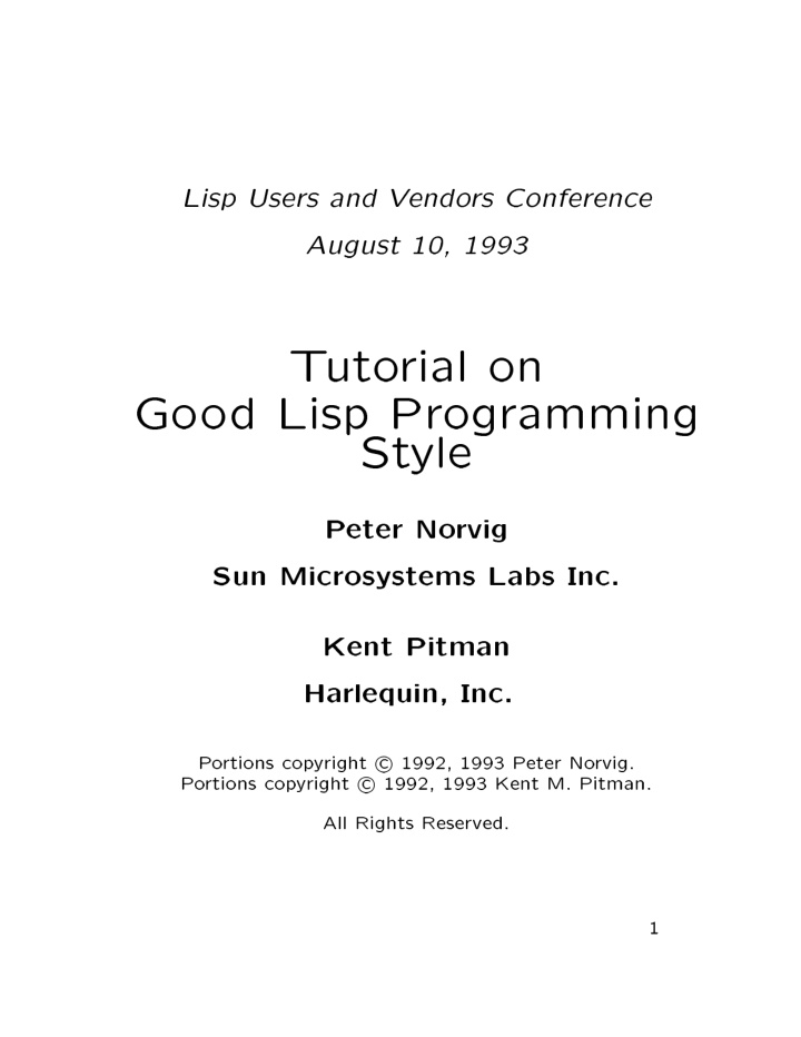 lisp users and v endo rs conference august 10 1993 t uto