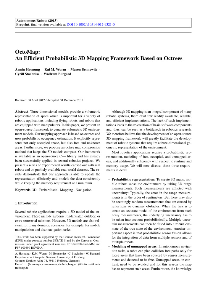 octomap an efficient probabilistic 3d mapping framework