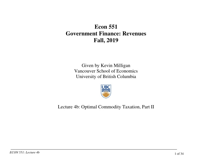 econ 551 government finance revenues fall 2019