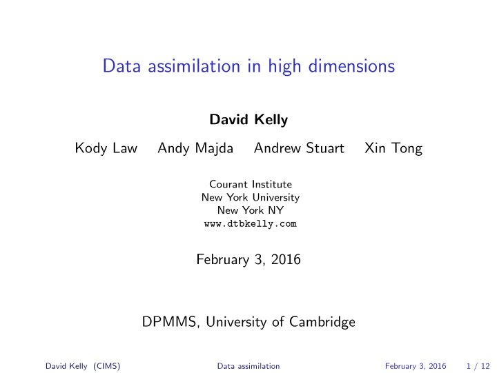 data assimilation in high dimensions