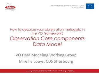 Observation Core components  Data Model  VO Data Modeling Working Group  Mireille Louys, CDS