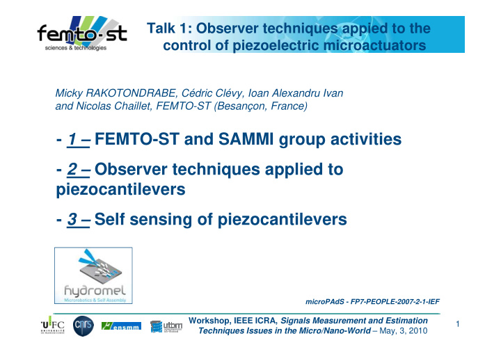 1 femto st and sammi group activities 2 observer
