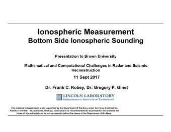 Ionospheric Measurement  Bottom Side Ionospheric Sounding  Presentation to Brown University