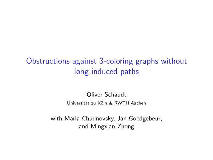 obstructions against 3 coloring graphs without long