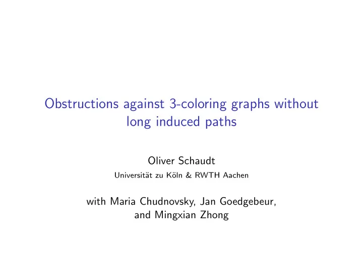 obstructions against 3 coloring graphs without long