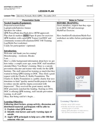 Needed Supplies/Equipment- BEFORE TRAINING:  Projector/screen/clicker  Greet attendees, request