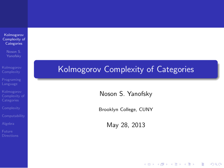 kolmogorov complexity of categories