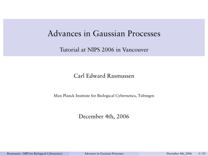 advances in gaussian processes