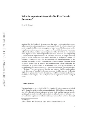 arXiv:2007.10928v1  [cs.LG]  21 Jul 2020 Abstract The No Free Lunch theorems prove that under a