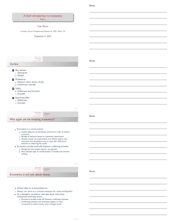 A brief introduction to economics  Part I  Tyler Moore  Computer Science &amp; Engineering