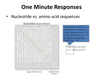 One Minute Responses  Nucleotide vs. amino acid sequences  Parsimony  Genome 559: Introduction