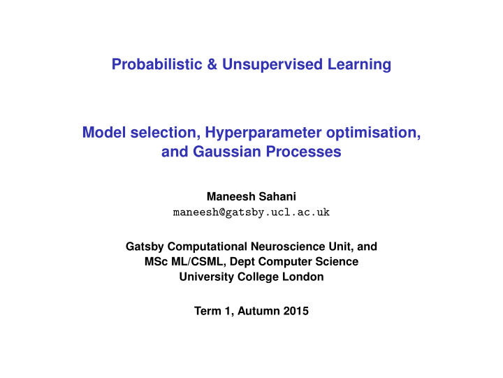 probabilistic unsupervised learning model selection