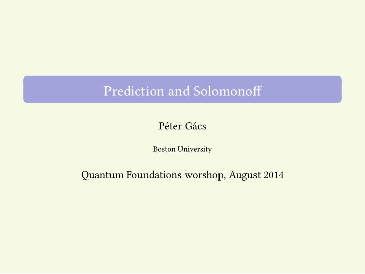 prediction and solomonoff