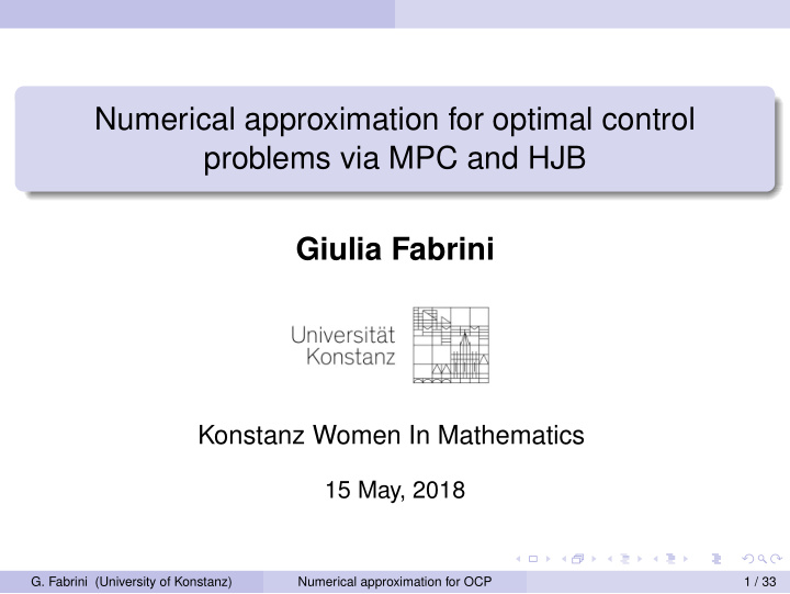numerical approximation for optimal control problems via