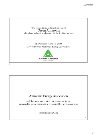 Green Ammonia  pilot plants and their implications for the fertiliser industry  IFS webinar, April