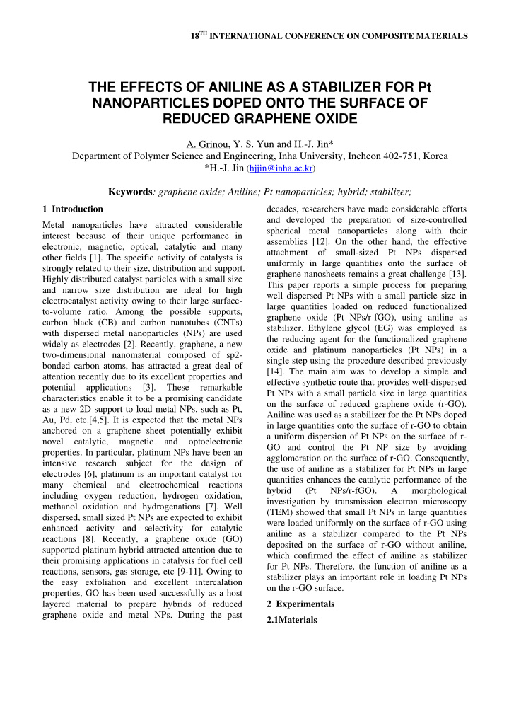 the effects of aniline as a stabilizer for pt