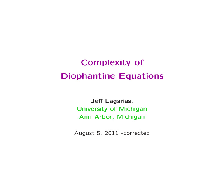 complexity of diophantine equations