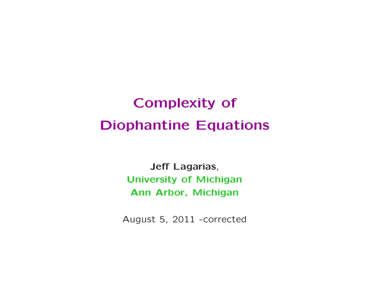 complexity of diophantine equations