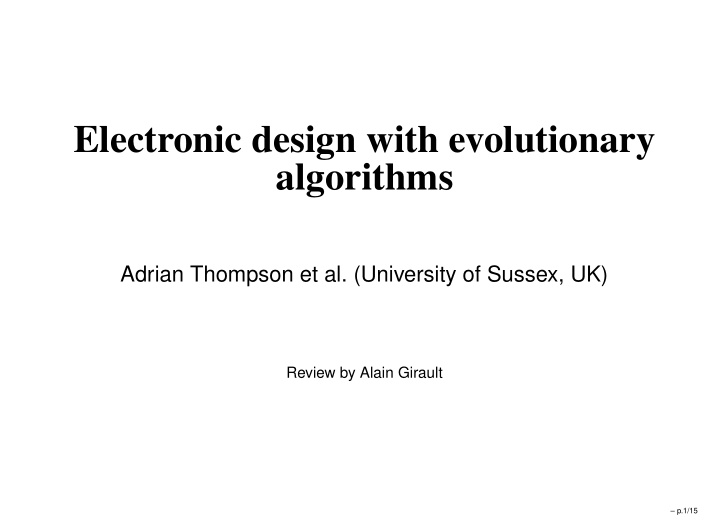 electronic design with evolutionary algorithms