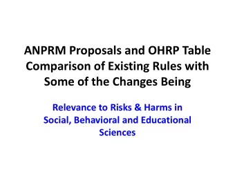 ANPRM Proposals and OHRP Table Comparison of Existing Rules with Some of the Changes Being