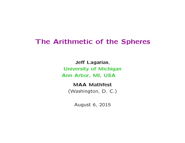 the arithmetic of the spheres