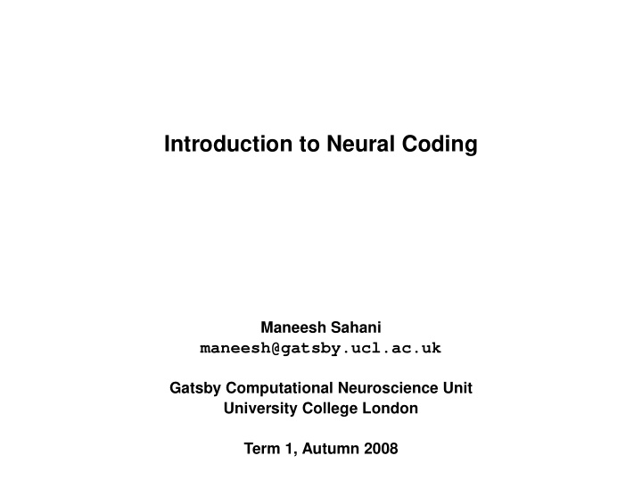 introduction to neural coding