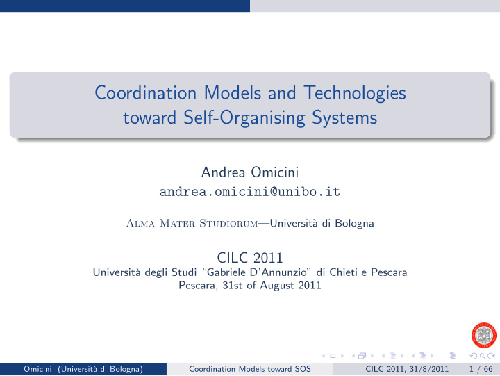 coordination models and technologies toward self