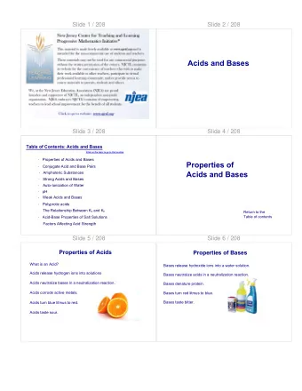 Acids and Bases  Slide 3 / 208  Slide 4 / 208  Table of Contents: Acids and Bases  Click on the
