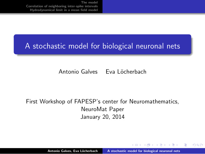 a stochastic model for biological neuronal nets