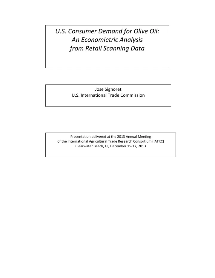 u s consumer demand for olive oil an economietric