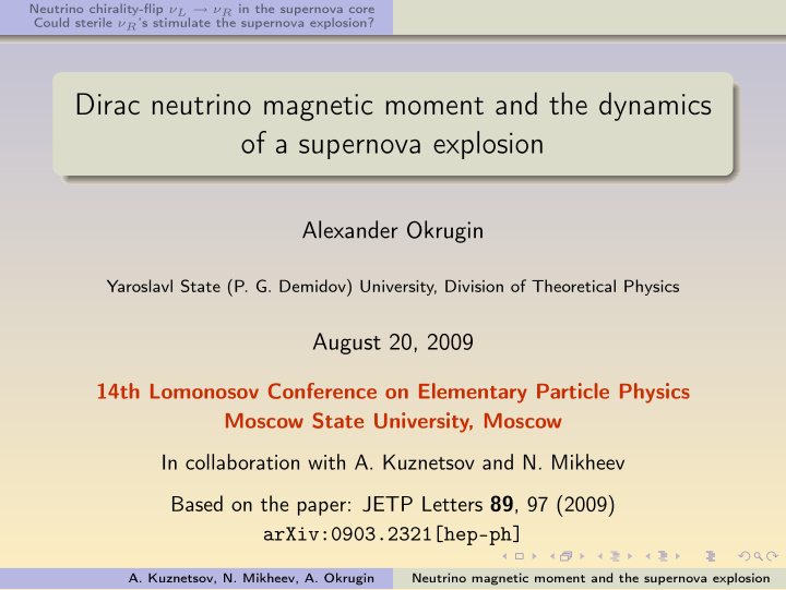 dirac neutrino magnetic moment and the dynamics of a